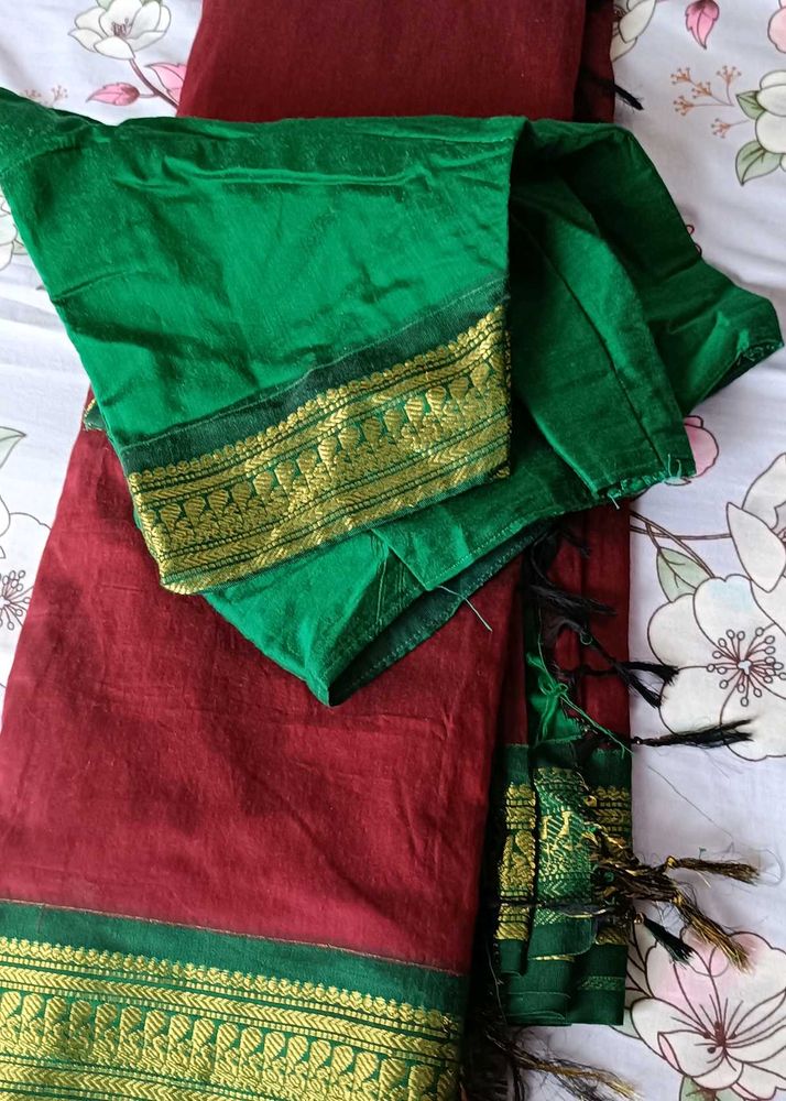 Womens Traditional pure cotton Saree with blouse
