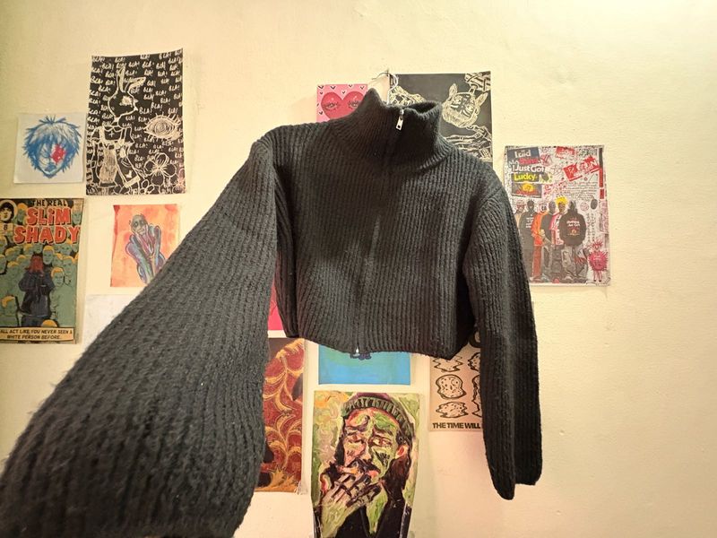 Cropped Knit Zip-Up Jacket