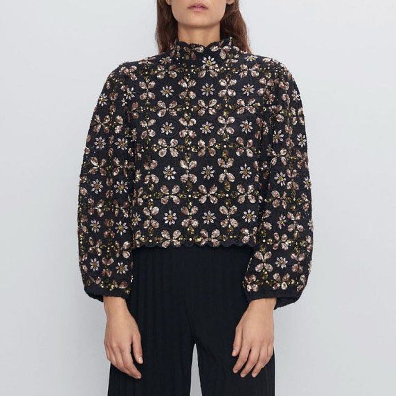 ZARA Embroidered Sequins Embellished Blouse