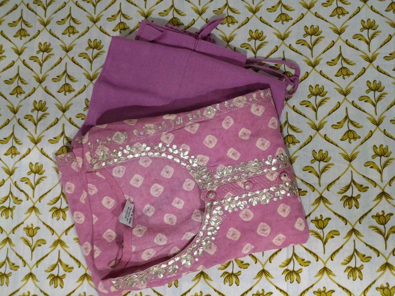 Pink Embroidered gotta patti  Kurta Set