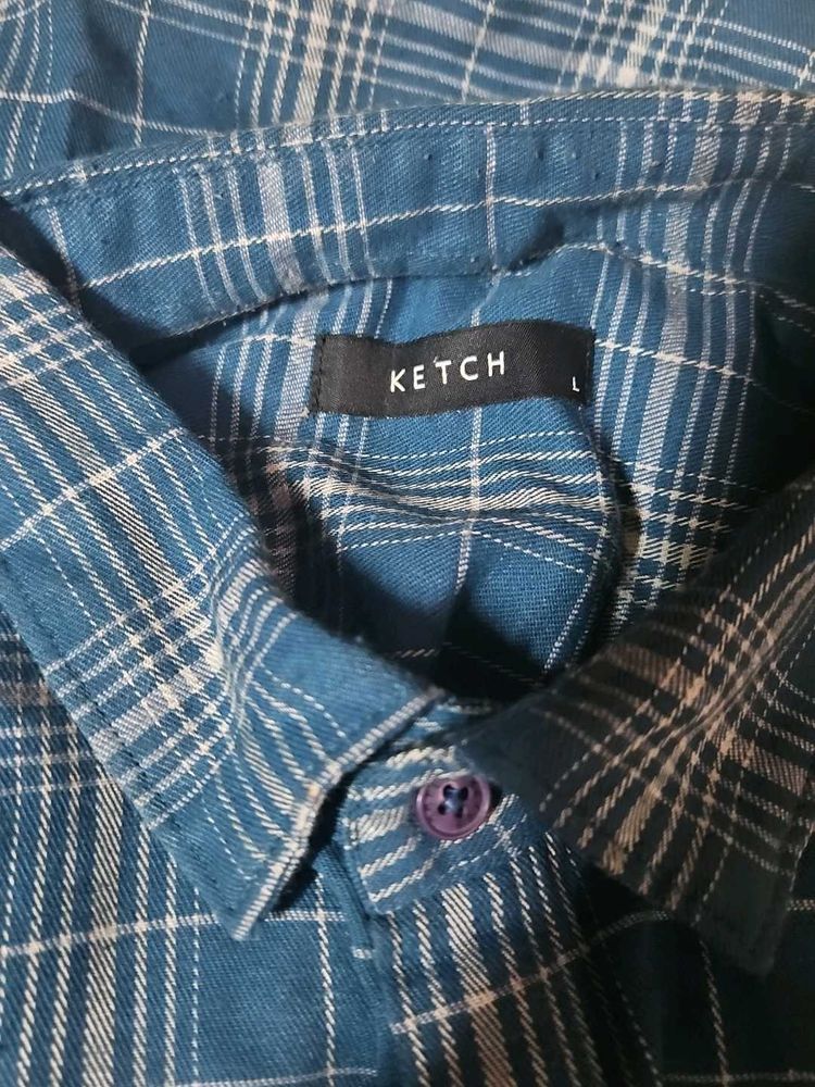 Ketch Blue Plaid Flannel Shirt - Size L
