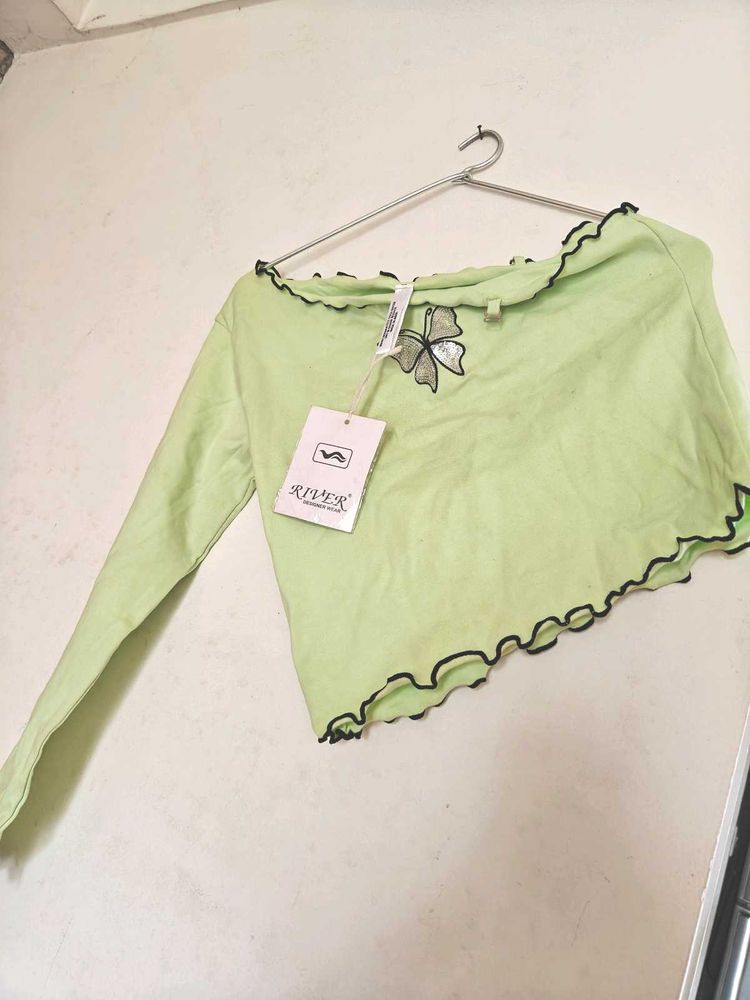 One-shoulder top women pista green
