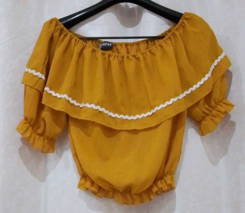 Yellow Off-the-Shoulder Ruffle Top
