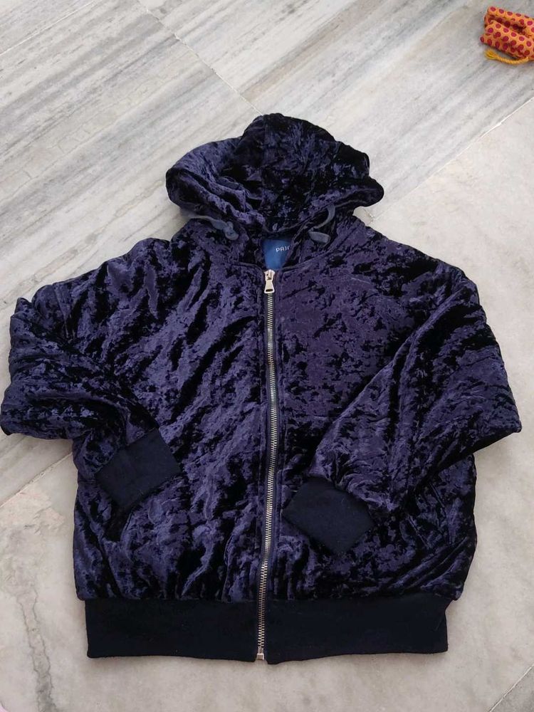 Navy Blue Velvet Hoodie
