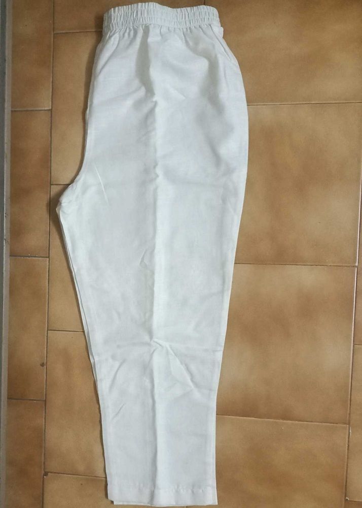 White Elastic Waist Pants