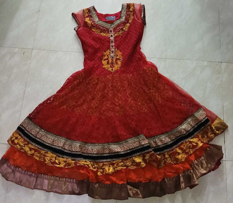 Red &amp; Gold Anarkali Dress