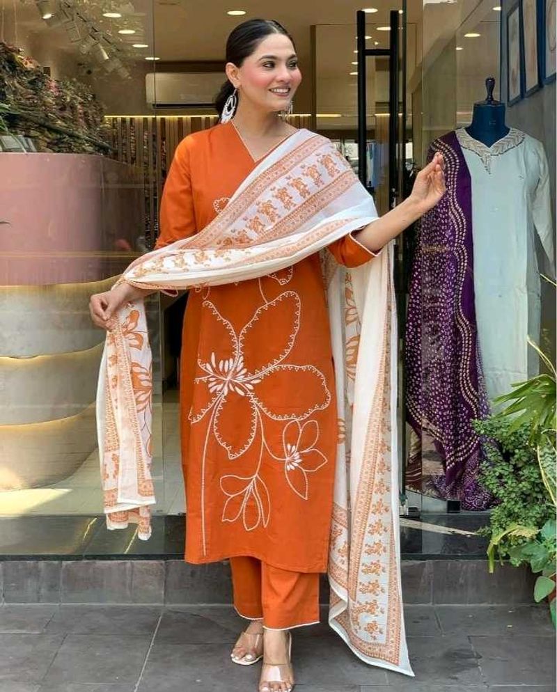 Orange Women Kurta Set