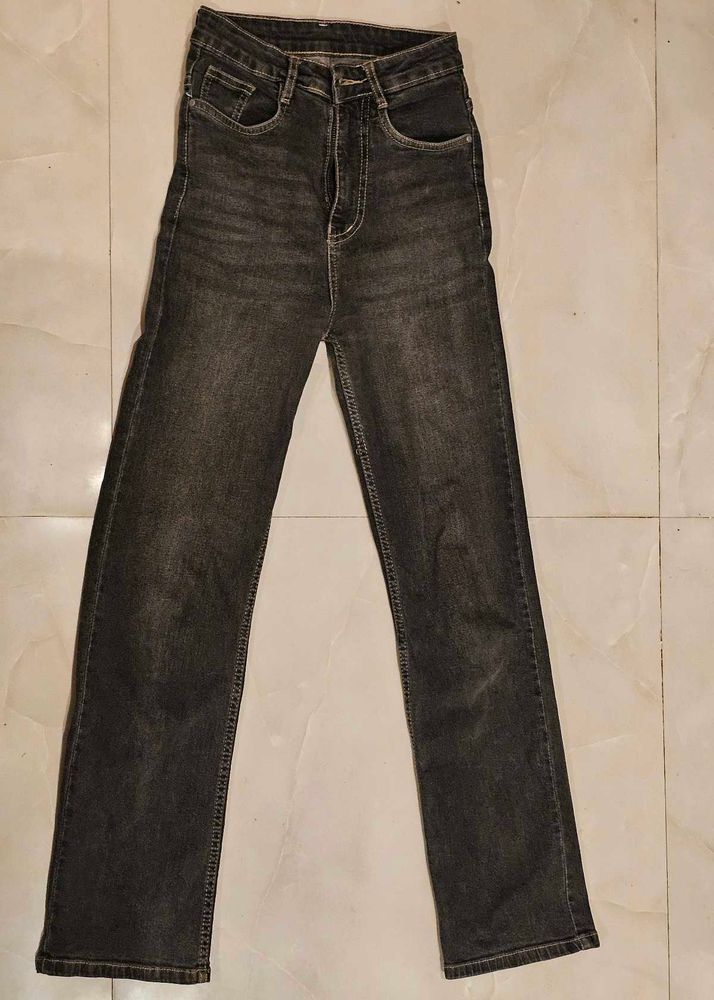 Grey High-waist straight leg jeans