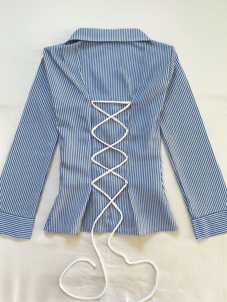 🫐Blue &amp; White Fitted Corset Shirt Y2k 🫐