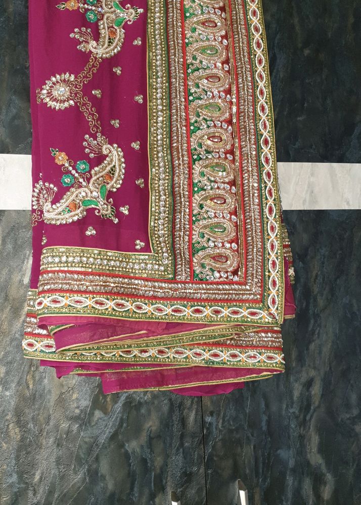 Heavy Work Embroidered Saree Rani Pink