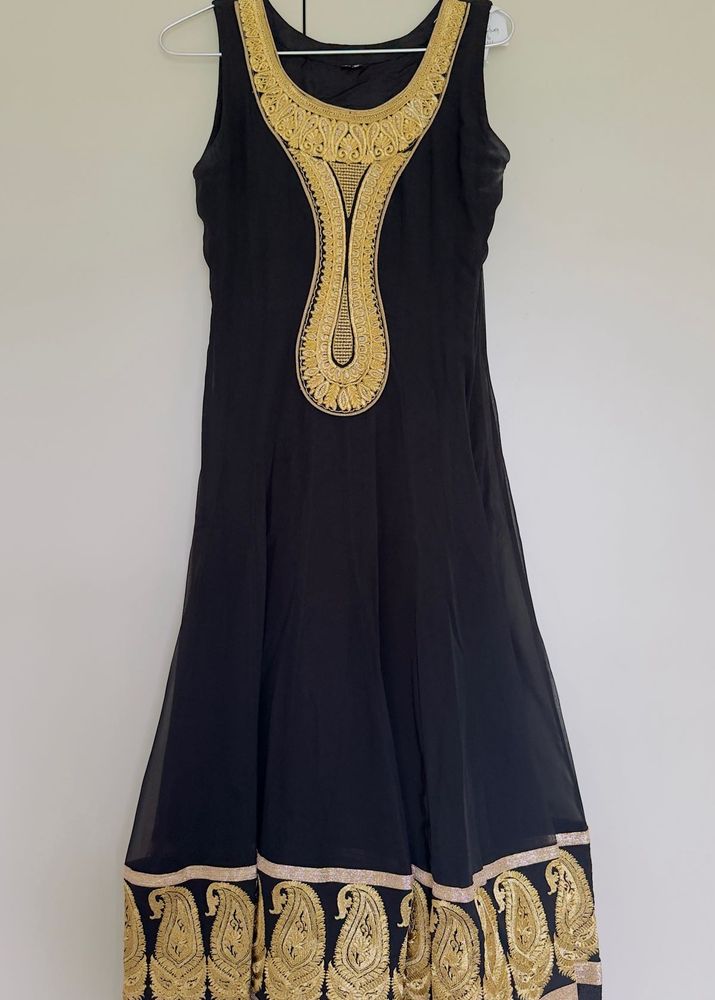 Black With Gold Embroidery Anarkali Suit