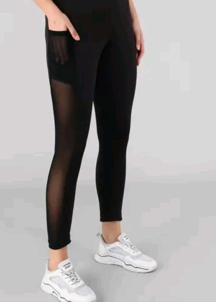 Black Mesh Panel Leggings