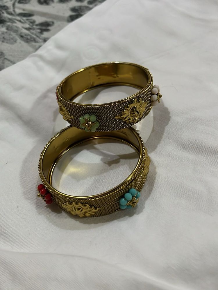 Vintage Style Beaded Gold Bangles - Set of 2