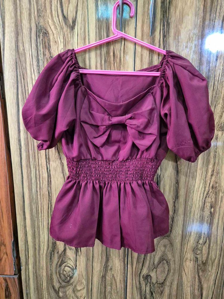 Chic Burgundy Bow Top