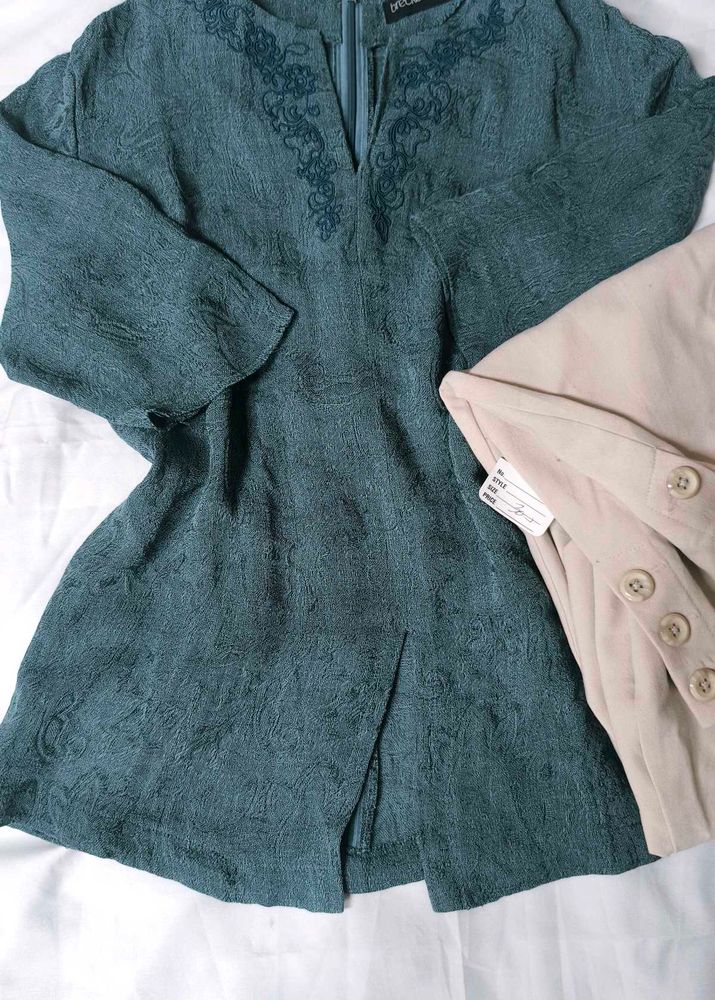 Elegant Green Embroidered Tunic Top