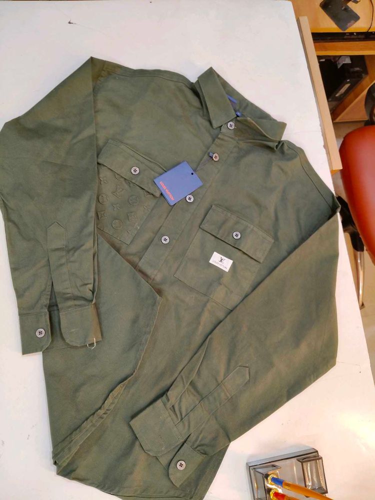 Olive Green Double Pocket Casual Shirts or Jackets