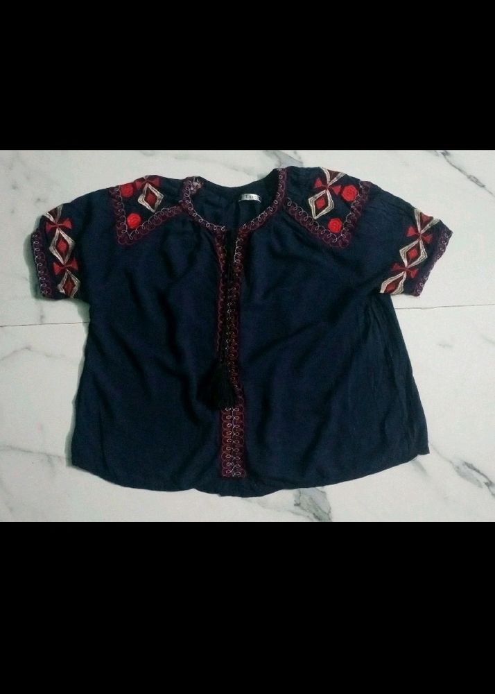 Navy Blue Top With Embroidery