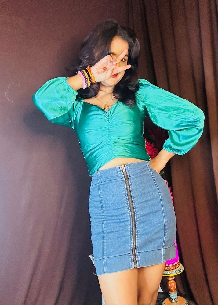 Denim Skirt And Top Combo
