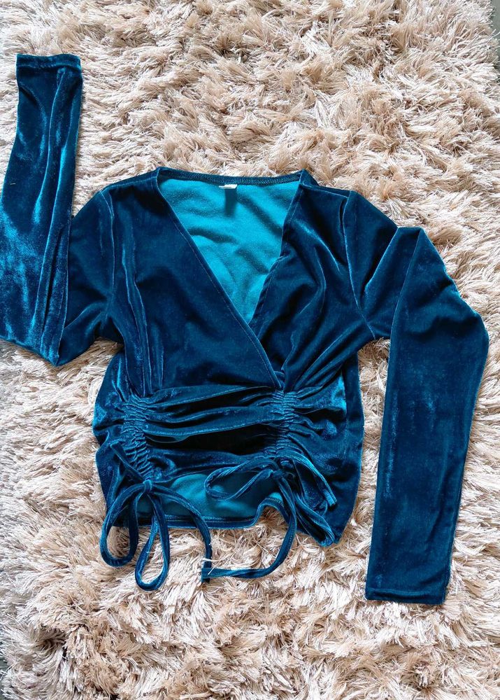 Teal Velvet Long Sleeve Top