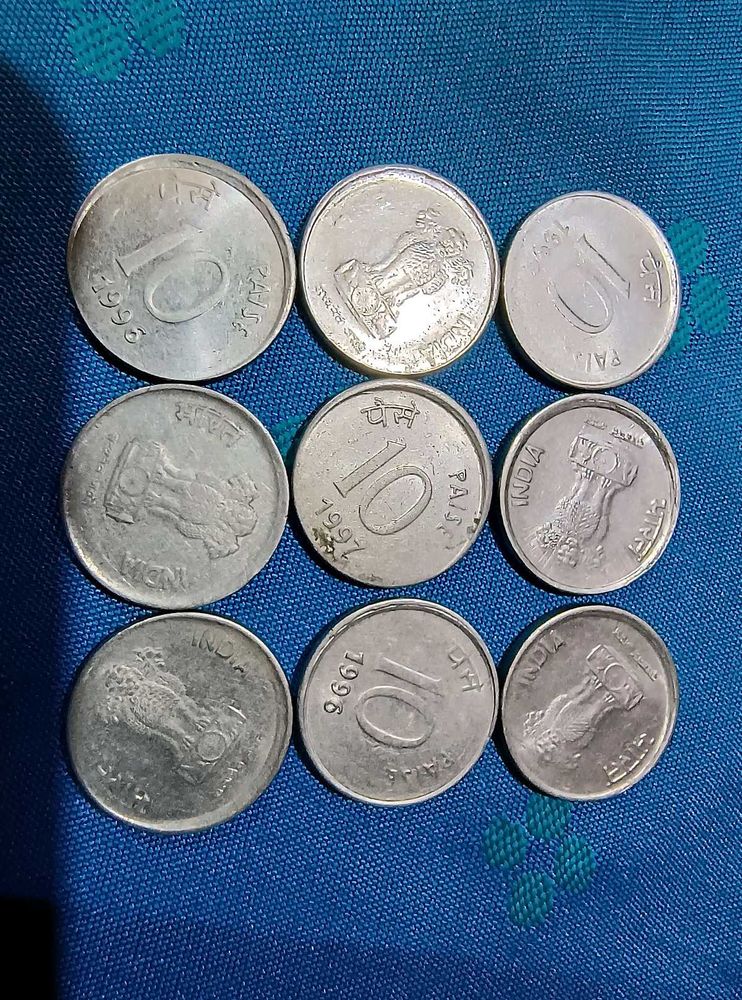 10 Paisa Coins Shifting Error 9 Piece, Rare