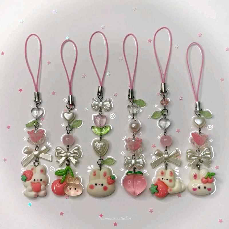 ₊˚⊹౨ cute pink bunny phone charms ৎ ₊˚⊹