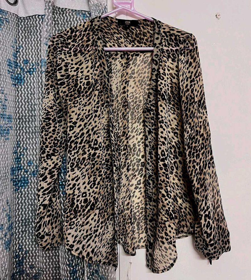 Zink Leopard Print Open Front Shrug