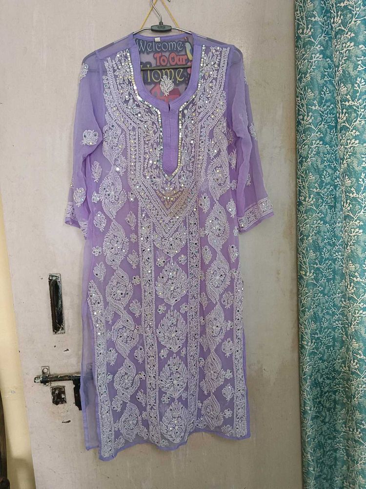 Lavender Embroidered chikankari kurta