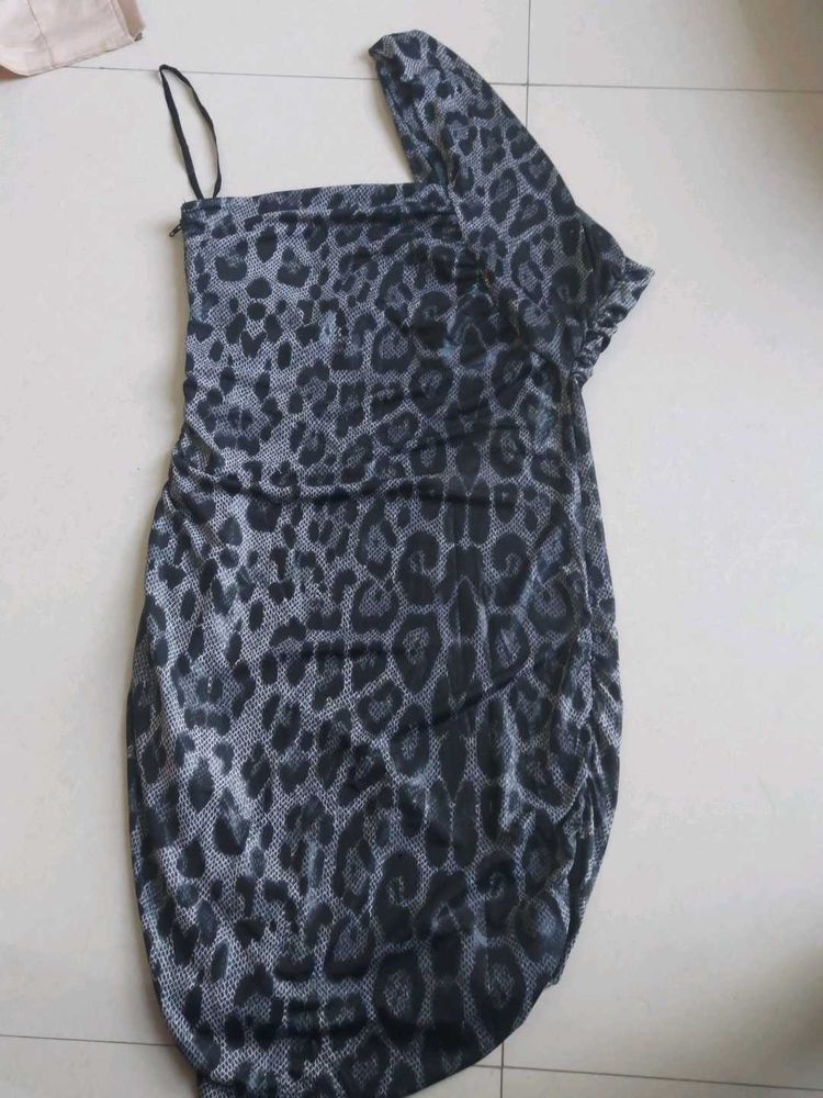 Leopard Print One-Shoulder Dress