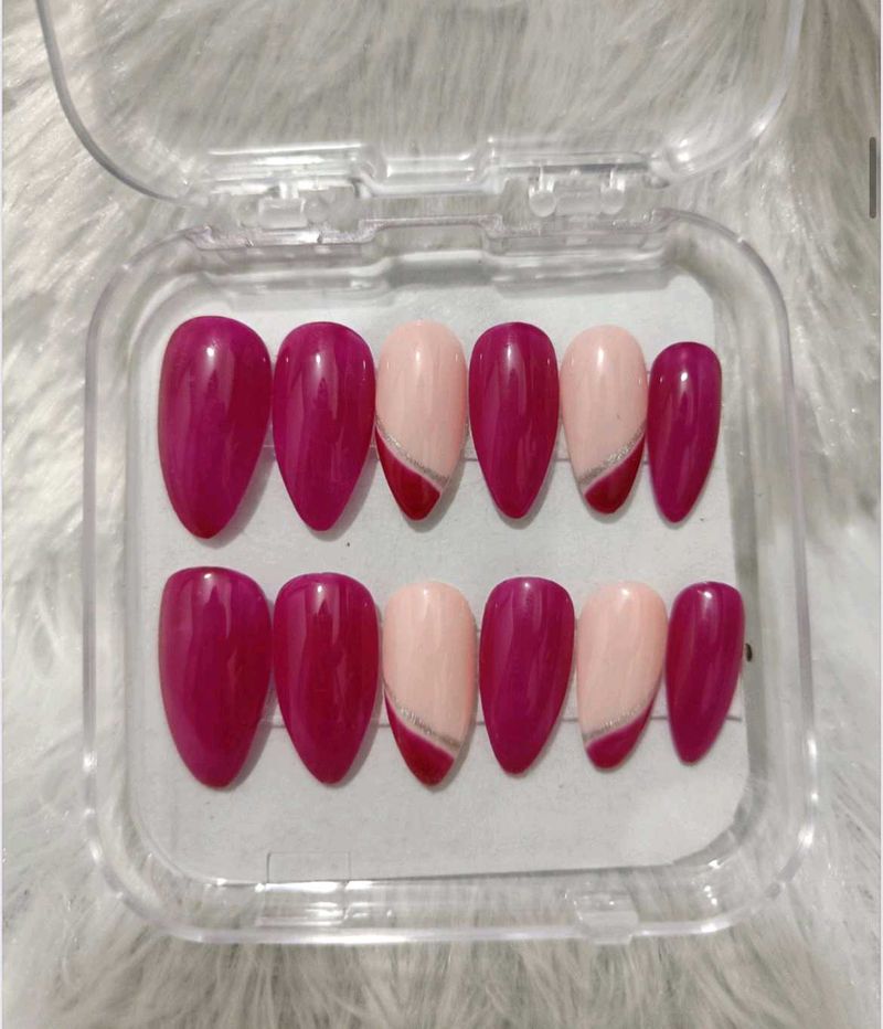 Press-On Nail Set - Pink &amp; Burgundy Almond