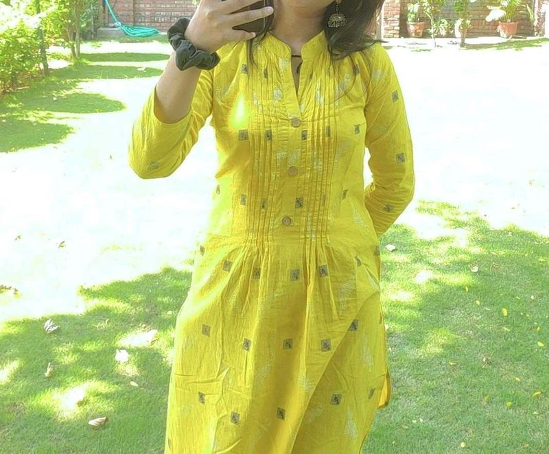 Yellow Printed Kurta