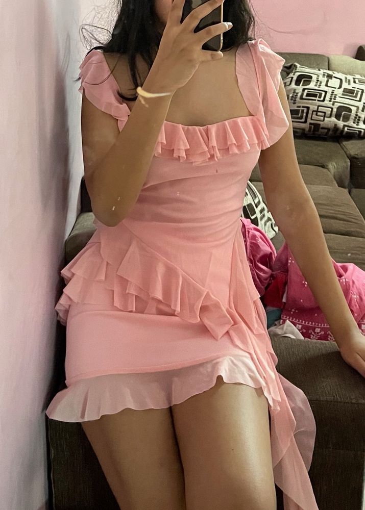 NewMe Pink Off Shoulder Ruffled Co-ord Set (XS)
