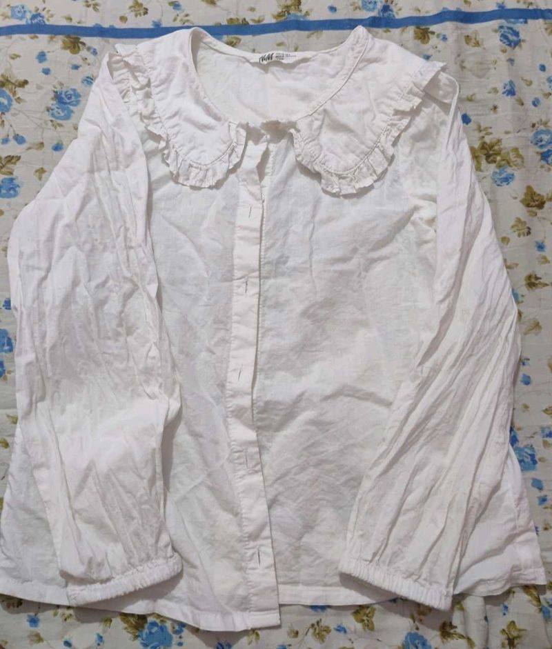White Ruffle Collar Long Sleeve