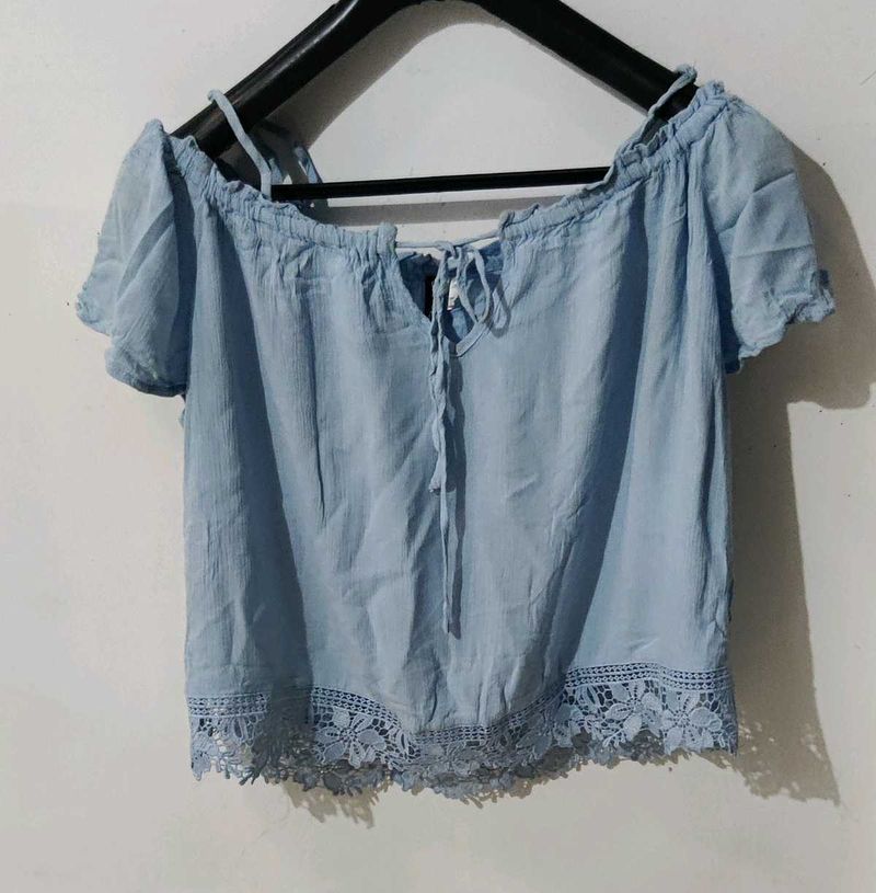 Cute Blue Off-Shoulder Top