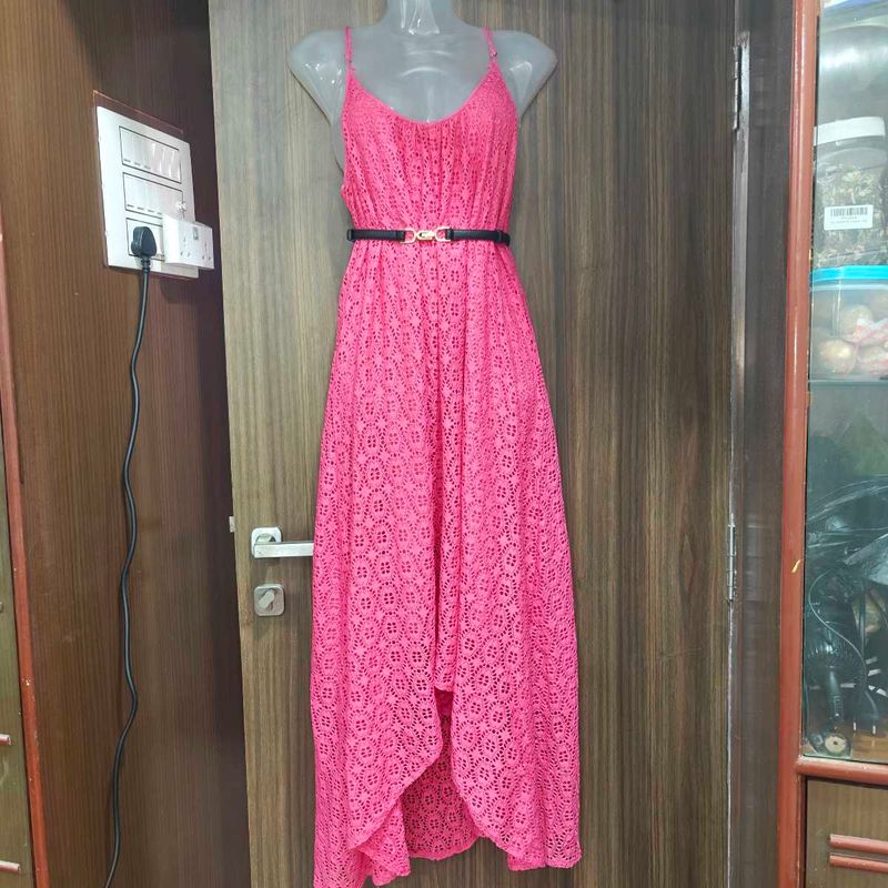 Pink Lace Asymmetric Dress