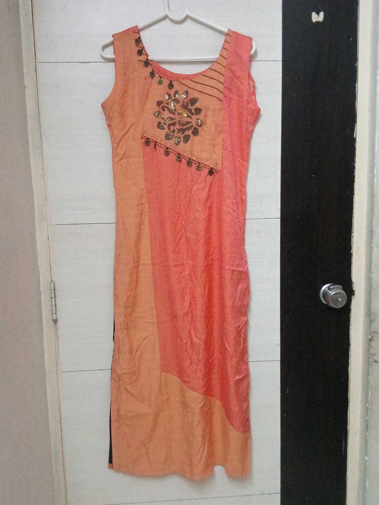 Peach Color Block Kurti