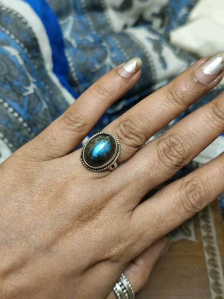 92.5 Pure Silver Vintage Labrodite Ring
