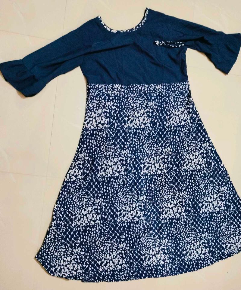 Blue &amp; White Print Casual Dress