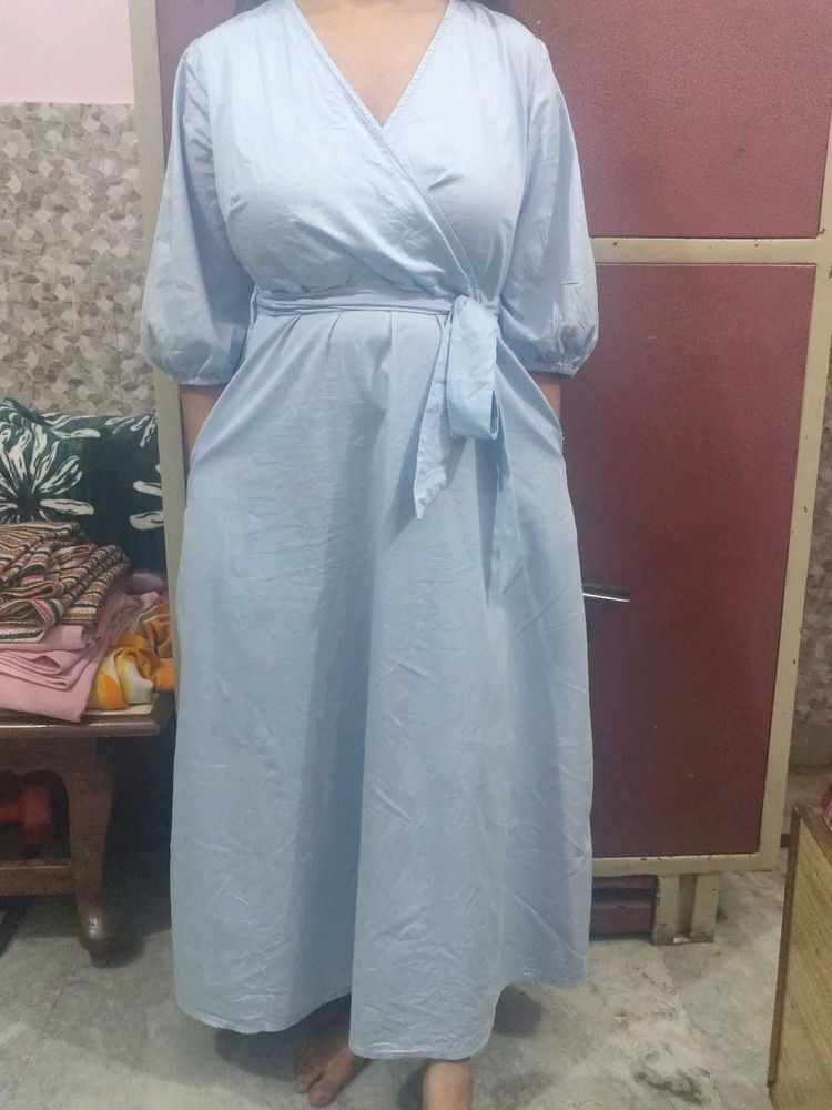 Blue Wrap Midi Dress