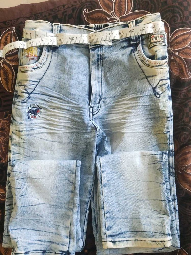 Men&#39;s Blue White Trendy Jeans