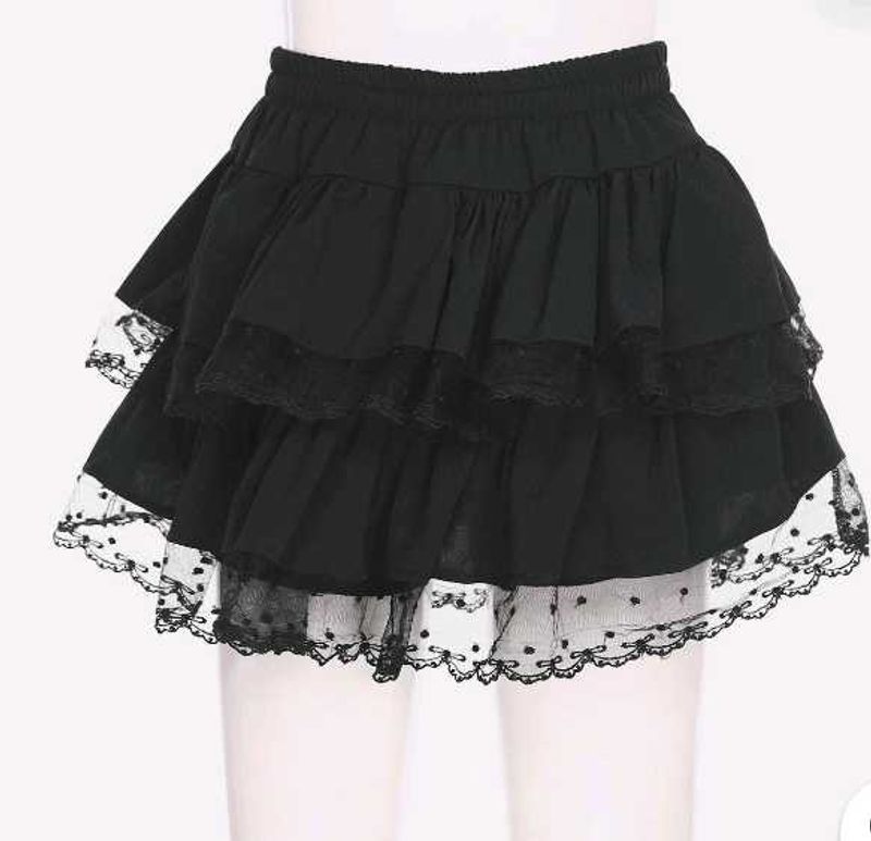 Tiered Black Lace Skirt
