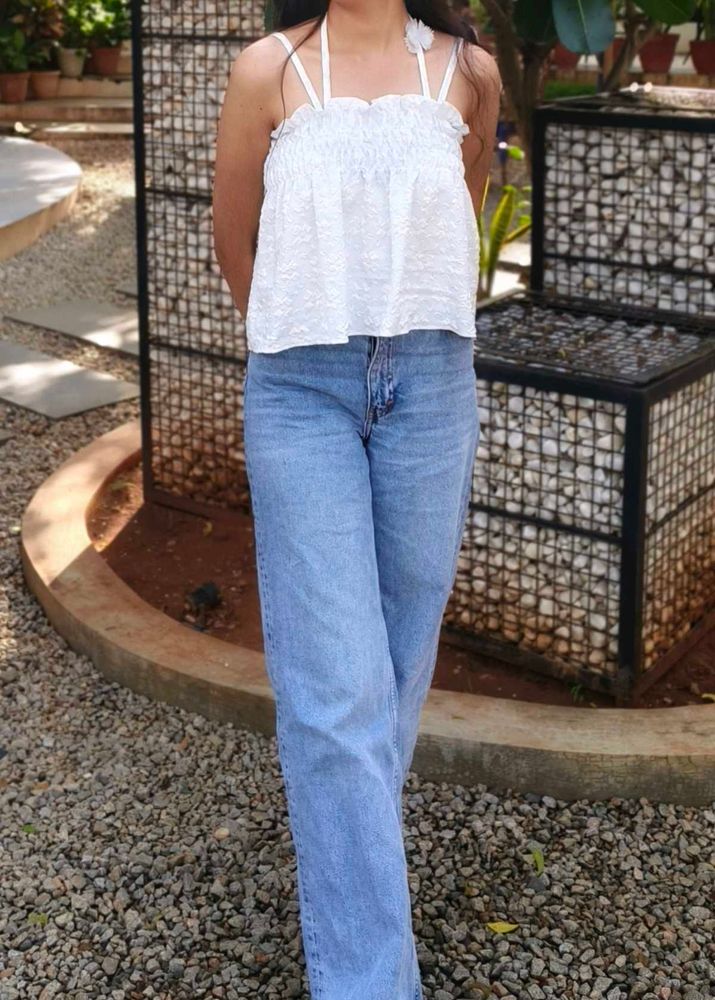 Light Blue Smocked Top