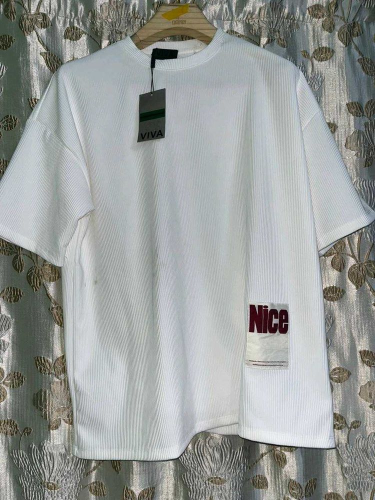 Viva White Ribbed Graphic Tee