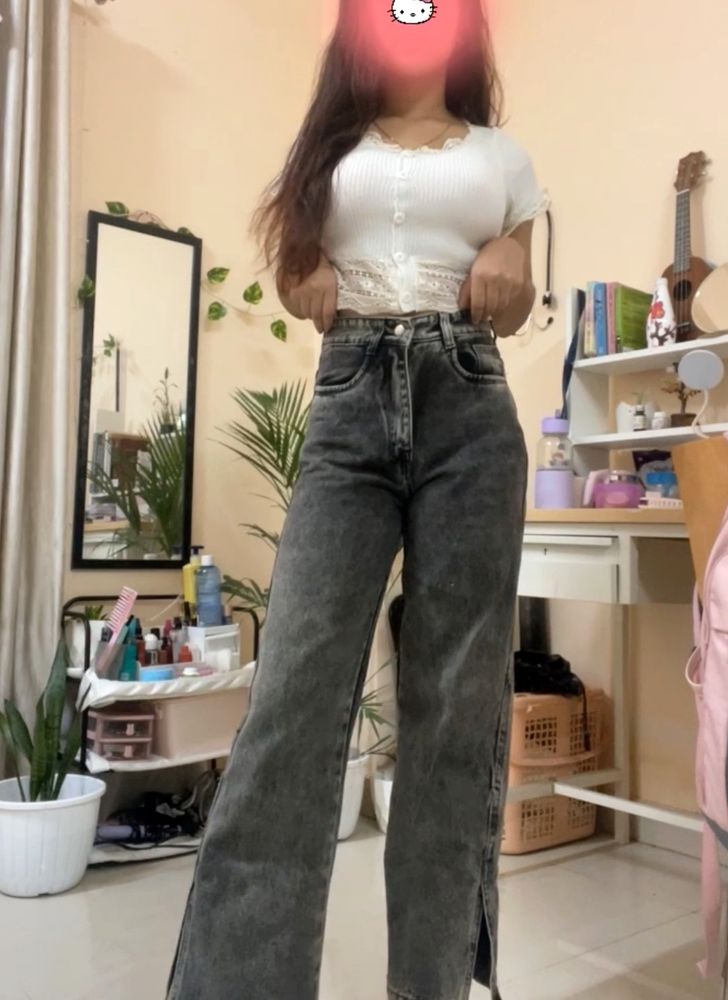 Charcoal Black Straight Denim Jeans