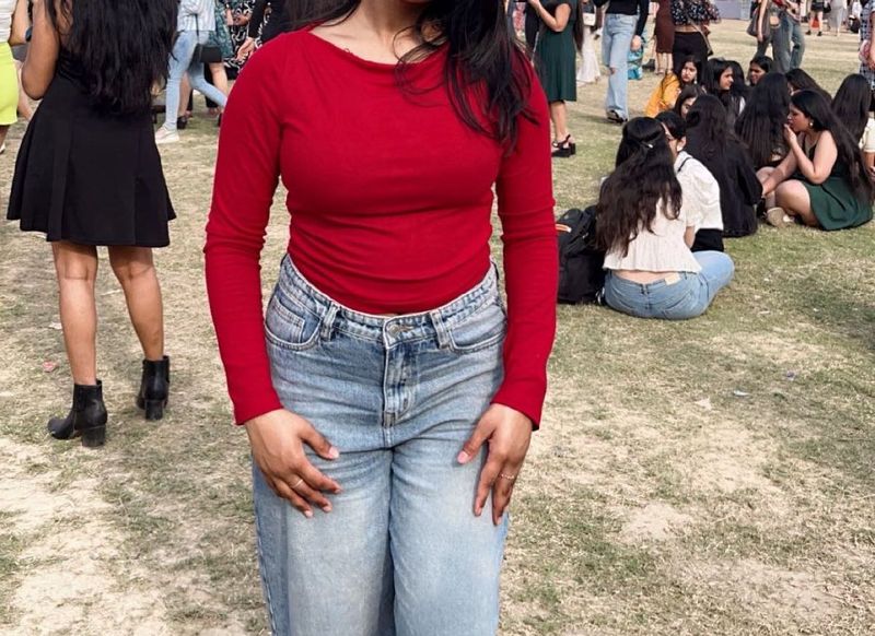 Red Long Sleeve Top &amp; Wide Leg Jeans