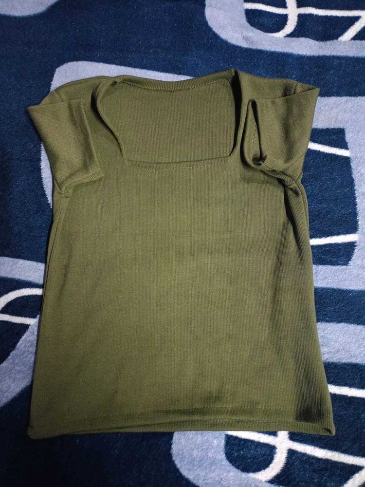 Olive Green Ribbed Knit Top