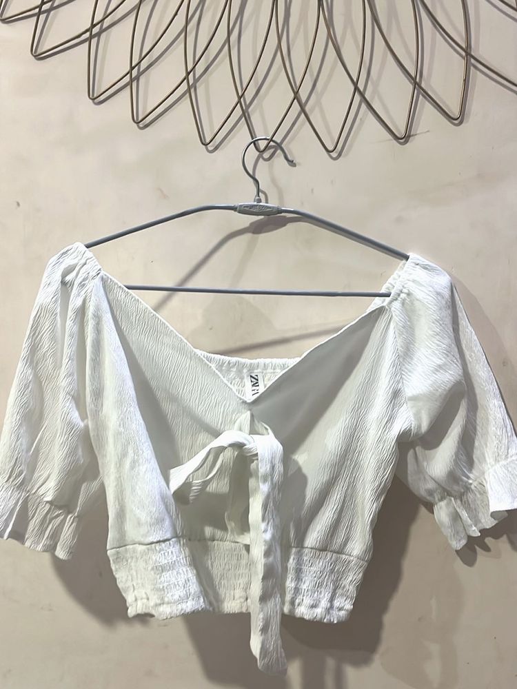 White Tie-Front Crop Top