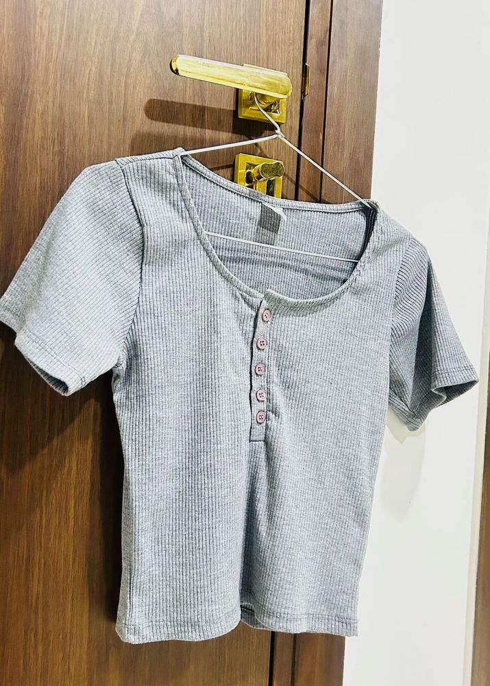 Gray Ribbed Top🐼