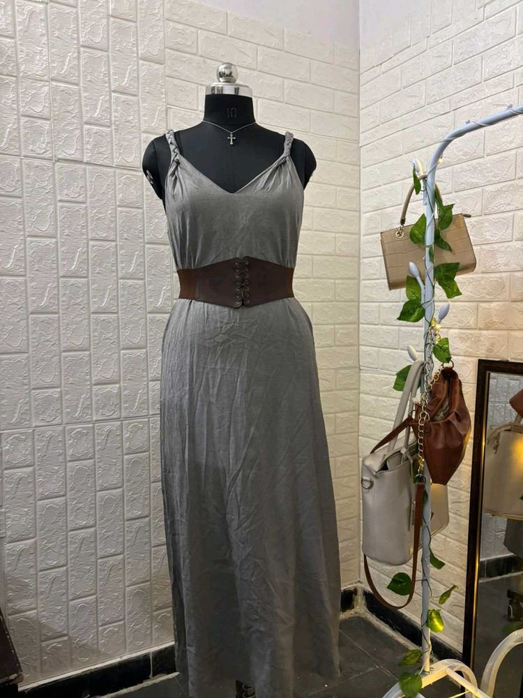 Grey Spaghetti Strap Summer Dress