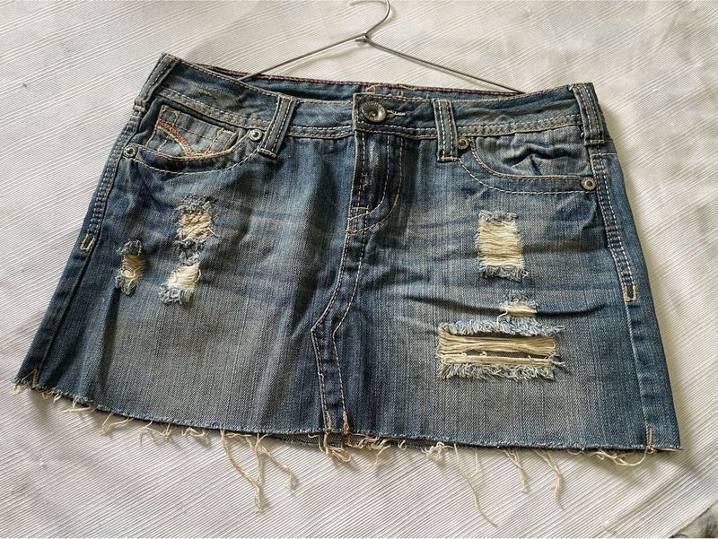 Distressed Denim Mini Skirt