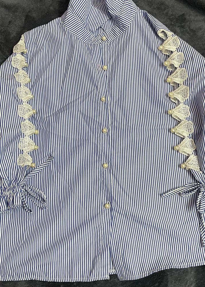Striped Pearl Embellished Shirt